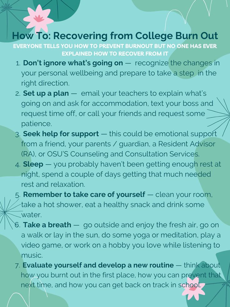 an info sheet with instructions on how to recover from college burn out and what you can do