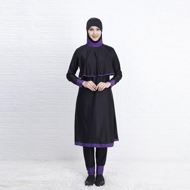 Muslim Women Swimsuit Black Burkinis Muslim Swimwear Abaya Dresses, Muslim Swimwear, Kaftan Dresses, Muslim Style, Open Abaya, Dress Muslim, Women Swimsuit, Muslim Outfits, Swimsuit Black