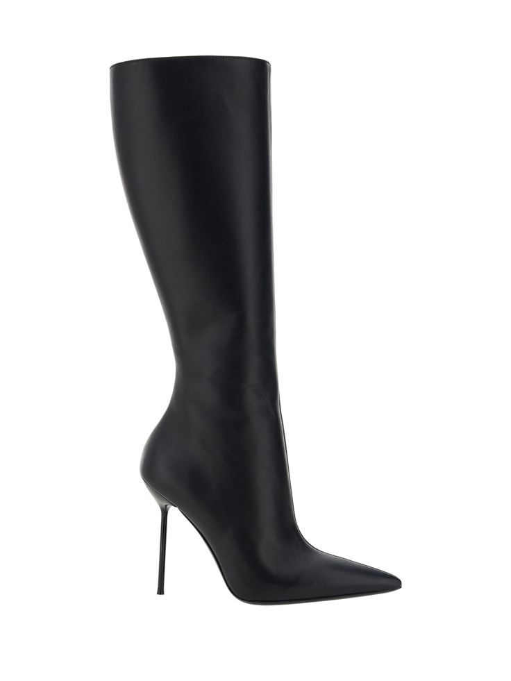 Lambskin lidia boots by paris texas, smooth leather design, knee-length model, elongated geometric toe, zip closure on the side panel, stiletto heel. Composition: 100% % Lamb Ovis Aries Aries Paris Texas Boots, Texas Boots, Black Knee Boots, Rodeo Fashion, Paris Texas, Italian Shoes, Croc Leather, Black Knees, Shoes Woman