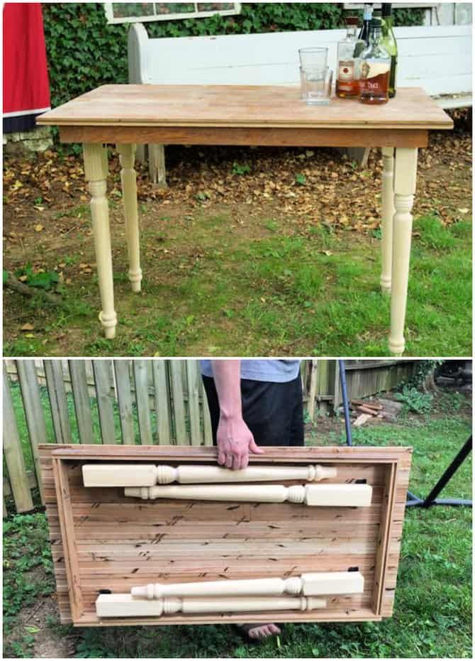 a table made out of old pallets and some wood sticks