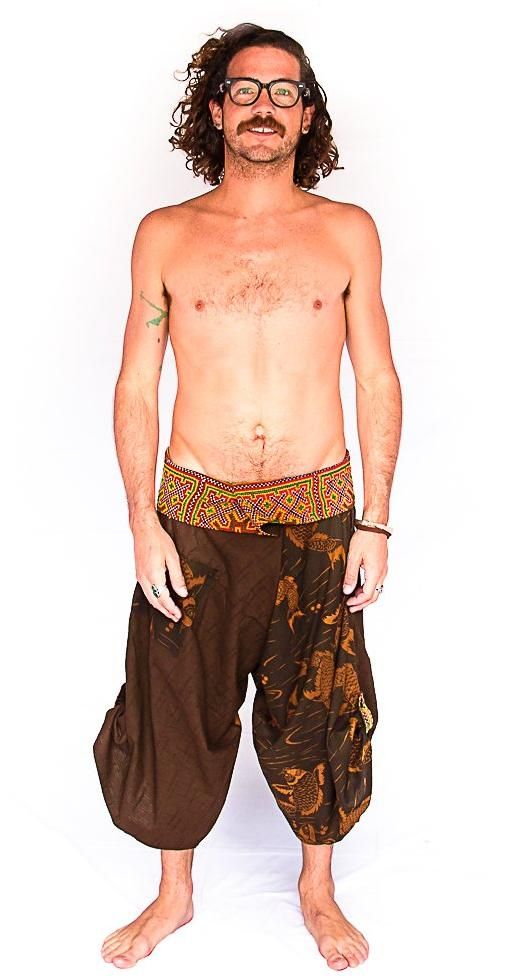 Samurai Fisherman Shorts in Brown Koi Fish-The High Thai-The High Thai-Yoga Pants-Harem Pants-Hippie Clothing-San Diego Fisherman Pants, Northern Thailand, Tie Styles, Koi Fish, Koi, One Size Fits All, Harem Pants, Unique Items Products, Band