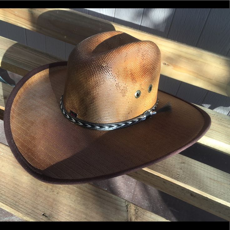 Brown Cowboy Hat Unisex Hat Brown Rustic Brown Panama Hat With Curved Brim, Brown Sun Hat For Western-themed Events With Short Brim, Casual Hats For Western-themed Events, Casual Cap For Western-themed Events, Casual Cap For Country Events, Casual Western-themed Cap, Brown Sun Hat For Rodeo, One Size Fits Most, Brown Sun Hat For Rodeo, One Size, Short Brim Panama Hat For Western-themed Events