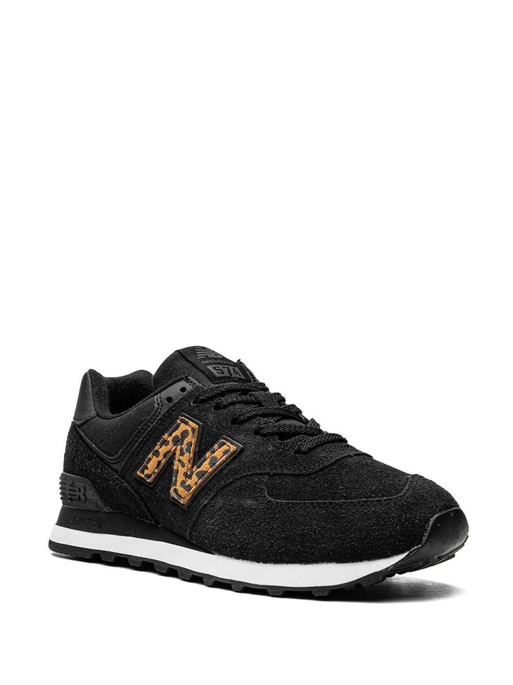 New Balance 574 "Leopard" Sneakers - Farfetch New Balance 574 Black, Leopard Sneakers, New Balance 574, Black Leopard, Stylish Sneakers, Sneaker Head, Sneakers Black, Logo Print, Black Suede