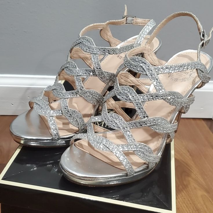 I'm Selling These Silver Heels. Worn Only Once For A Wedding. Bought Only For The Wedding, Never Worn Again. Jcpenney Store. Elegant Glitter Sandals For Wedding, Formal Synthetic Block Heel Wedding Shoes, Silver Wedding Shoes With 4-inch Heel For Spring, Holiday Formal Wedding Shoes With Ankle Strap, Glamorous Wedding Shoes For Holiday Season, Glamorous Wedding Shoes For Holiday, Glamorous Formal Wedding Shoes, Wedding Sandals With Glitter In Synthetic, Wedding Sandals With Glitter And Synthetic Material