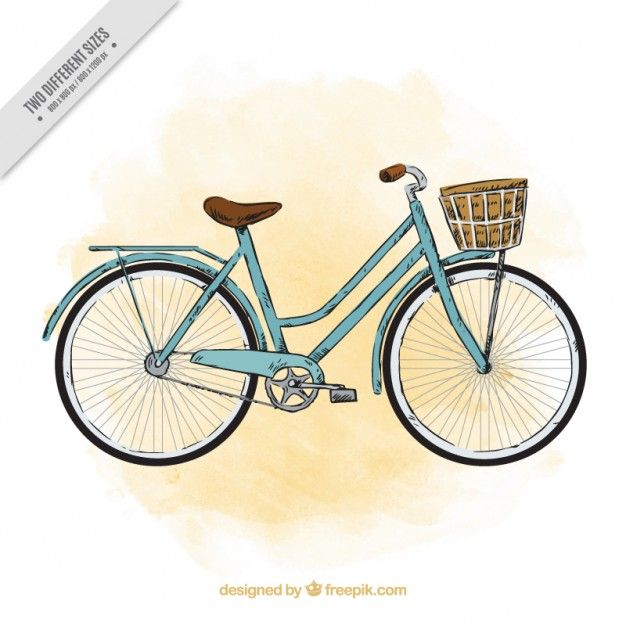 a drawing of a blue bicycle with a basket on it's front and side