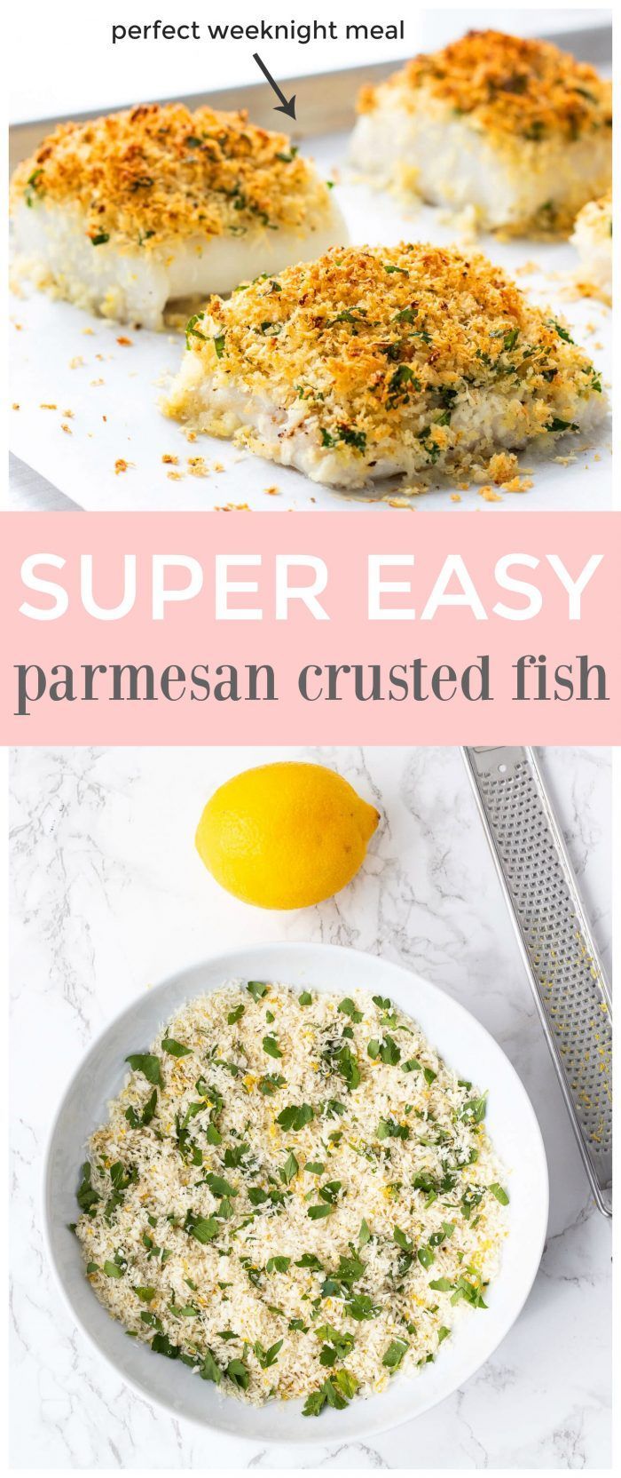 the recipe for baked parmesan crusted fish is shown in two different pictures