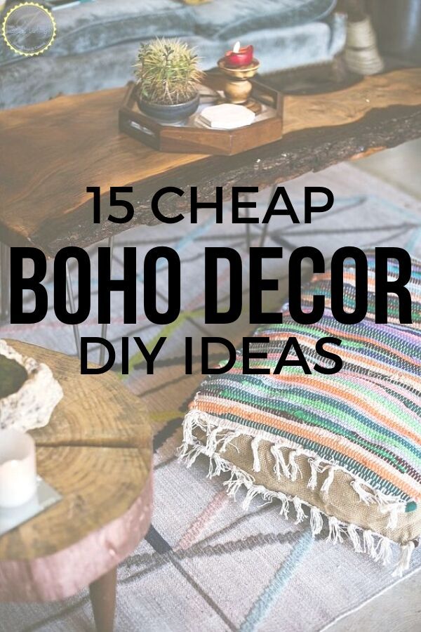 a table with pillows and other items on it that says 15 cheap boho decor diy ideas