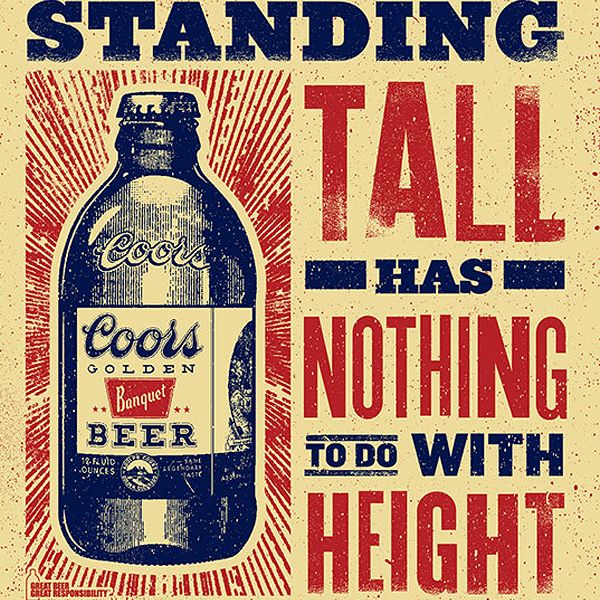 an advertisement for a beer bottle that says, standing tall has nothing to do with height