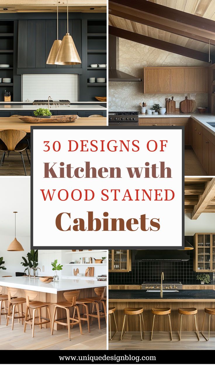 the kitchen with wood stained cabinets is featured in this article