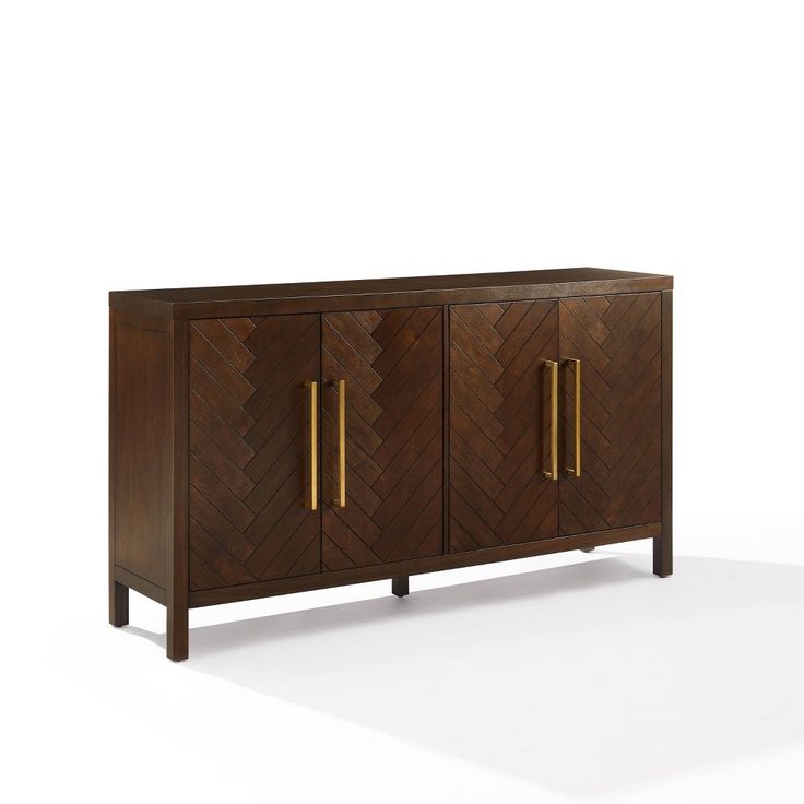 the sideboard is made from wood and has two brass handles on each side,