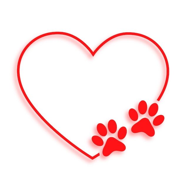 a red heart with two paw prints on it