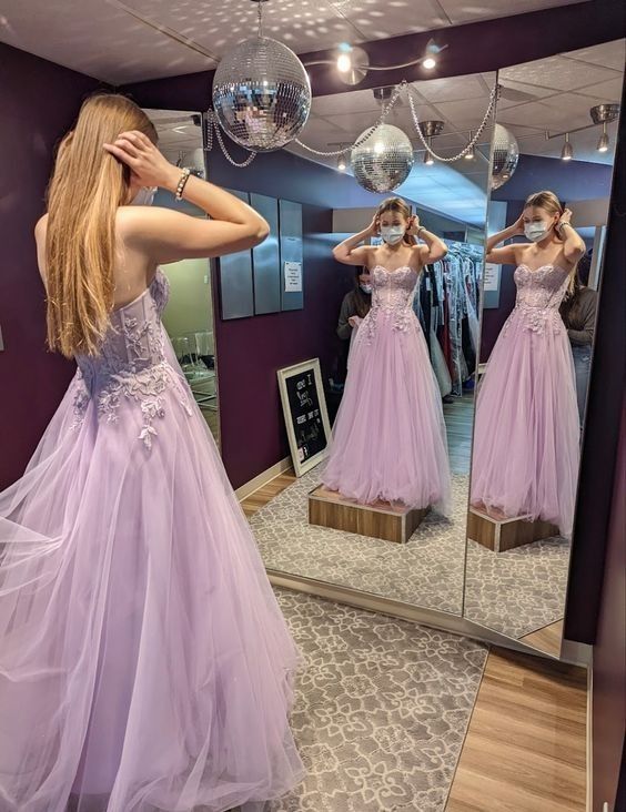 A Line lilac princess Sweetheart Lace prom dresses,PD221600 on Storenvy Rapunzel Prom Dress Tangled Disney Style, Grad Dresses Corset Top, Purple Dress Corset, Speak Now Prom Dress, Floral Corset Prom Dress, Lilac Corset Dress, Corset Top Formal Dress, Purple Flower Prom Dress, Prom Dresses Corset Top