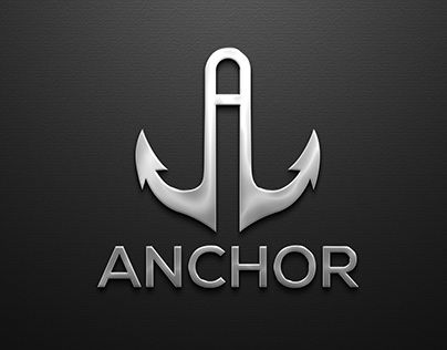 an anchor logo with the word anchor on it's front and bottom corner, in silver