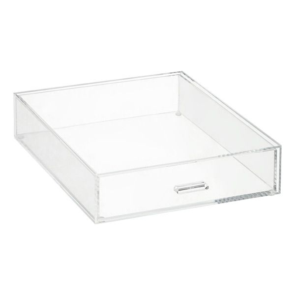 a clear plastic drawer on a white background