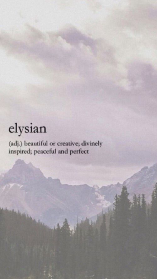 an advertisement for elysian is shown with mountains in the background and trees on either side