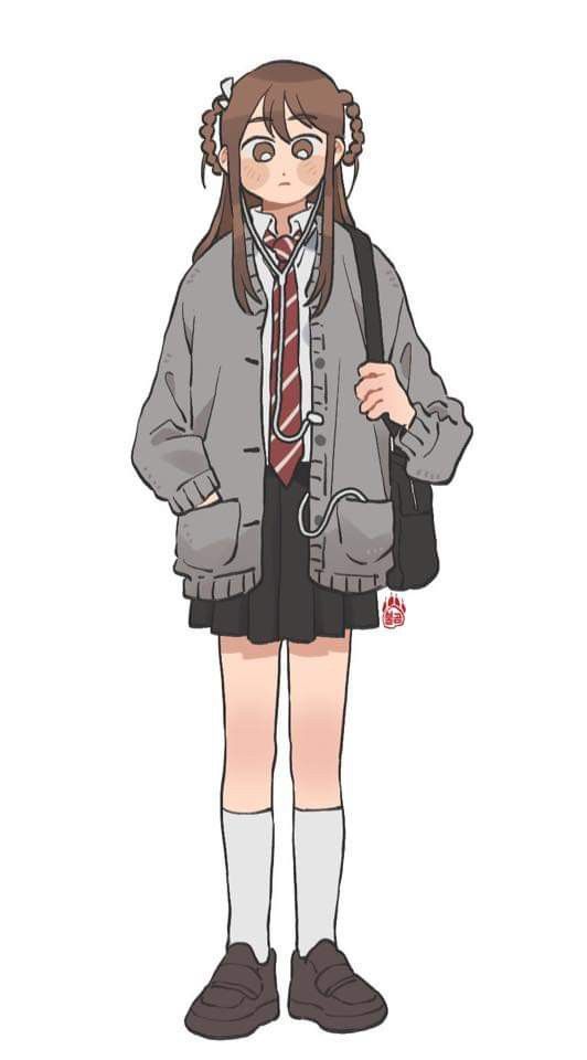 an anime character with long hair wearing a school uniform and holding a book bag in her hand