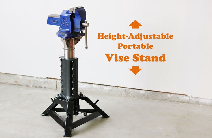 a machine that is sitting on top of a stand with the words height adjustable portable vise stand below it