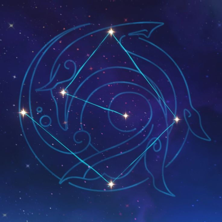 the zodiac sign pisci is depicted in blue and white with stars around it