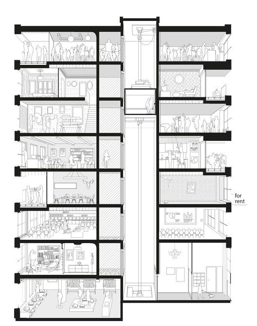 the floor plan for an apartment building with multiple levels and rooms, all connected to each other