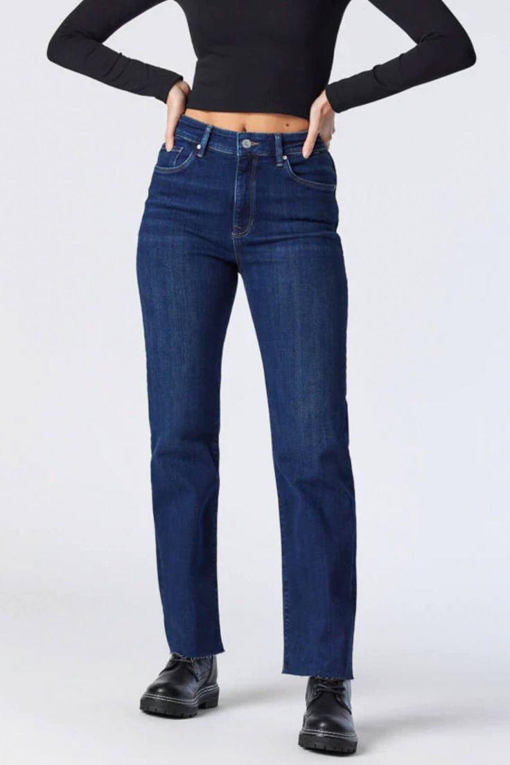 Deep Blue Straight Leg Jeans Deep Blue Jeans Outfit, Dark Blue Straight Jeans, Mini Project, Blue Jean Outfits, Deep Blue Color, Dad Jeans, Weekly Outfits, Dark Jeans, High Waisted Jeans