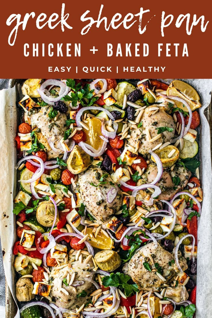 greek sheet pan with chicken and baked feta