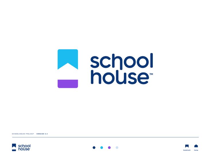 the school house logo is shown in blue and purple colors, with an arrow pointing up to