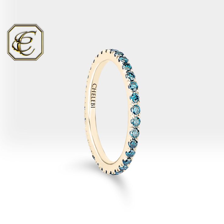 "Blue Diamond Tiny Ring / 14K Gold Ring / Natural Diamonds Half Eternity Ring / Birthday Gift Stackable Ring / Fine Jewelry By Chelebi Jewelry Studio  Blue Diamond Eternity Ring is set with natural blue diamonds and it is 14K Solid Gold.  There is no diamond on the bottom of the ring. Half (4/3) of the ring is diamond.                          DETAILS  ✶ Gold Kt: 14K Solid Gold ✶ Gold Color: Yellow, Rose, White Gold  ✶ Diamond: Natural Diamond ✶ Diamond Color & Clarity: Blue - Vs2 ✶ Diamond Shape: Round  ✶ Diamond Total Carat: 0.51 ct ✶ Diamond Quantity: 33 pcs  ✶ Diamond Size: 1.5 mm ✶ Setting Type: Micro Pave Setting ✶ Ready to Ship in 1-3 Business Days If you have any additional questions about this jewelry, just hit the \"MESSAGE CHELEBI\" button and we will get back to you within a fe Blue Diamond Stackable Ring, Blue Stackable Diamond Ring, 14k Gold Eternity Band With Birthstone For Anniversary, Yellow Gold Eternity Band With Birthstone, 14k Gold Eternity Band With Birthstone, Yellow Gold 14k Eternity Band With Birthstone, Yellow Gold Eternity Band With Birthstone For Anniversary, 14k Yellow Gold Eternity Band With Birthstone, Anniversary Stackable Topaz Ring