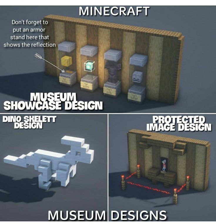 there are three different types of minecraft furniture in this image, and the text below says museum design