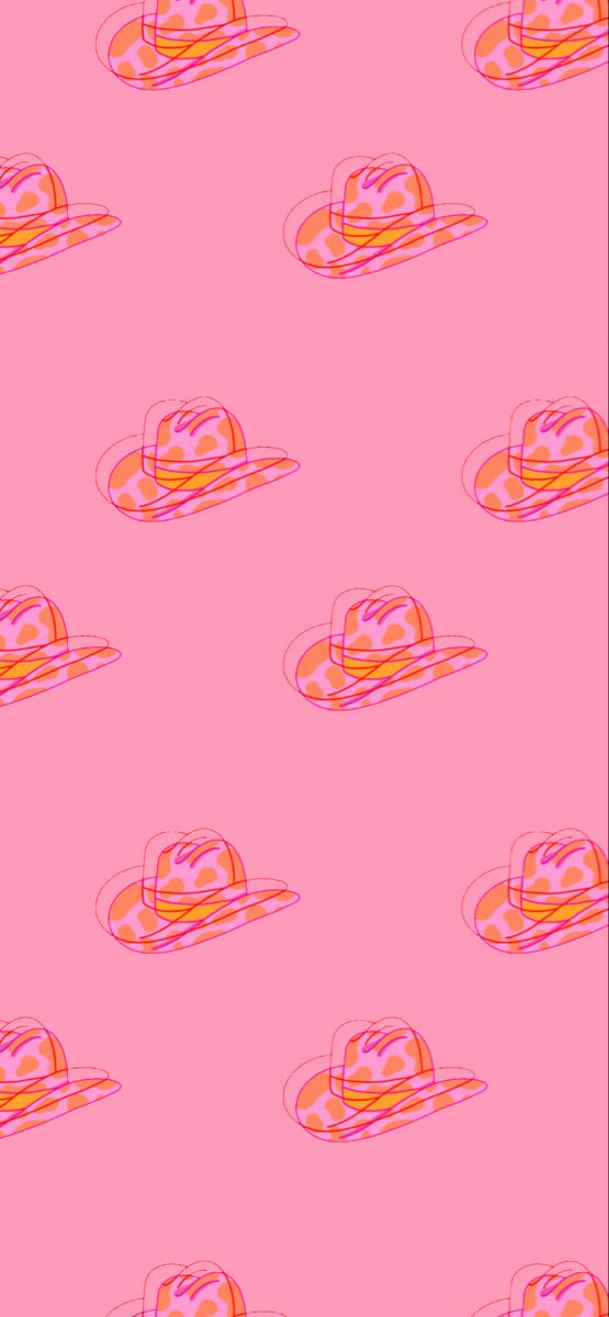 a pink background with many hats on it