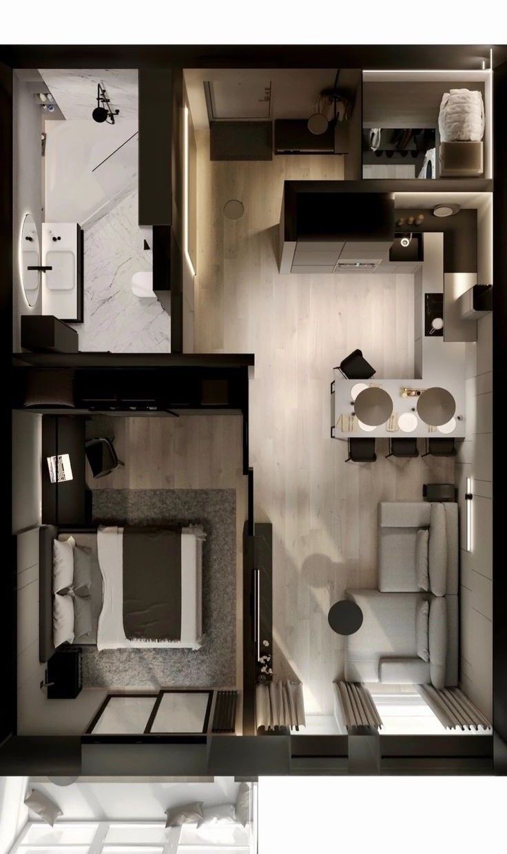 an overhead view of a small apartment