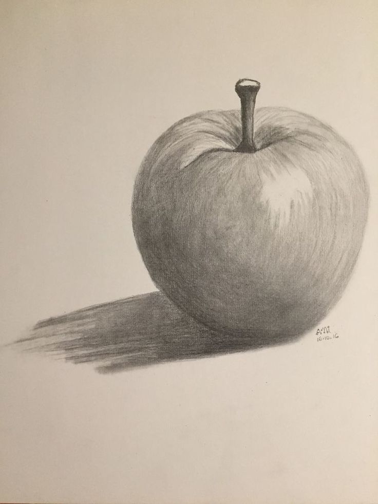 a pencil drawing of an apple sitting on top of a table