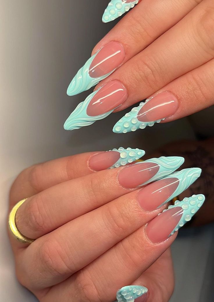 3d Nail Designs Acrylics Simple, Ombre 3d Nails, Nail Ideas Builder Gel, Simple Builder Gel Nail Designs, 3d Stiletto Nails, Simple 3d Nail Designs, Simple Nail Designs Summer 2024 Almond, Simple 3d Nails, Nails With Builder Gel