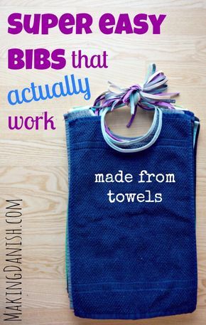 a blue bag with the words super easy bibs that actually work made from towels