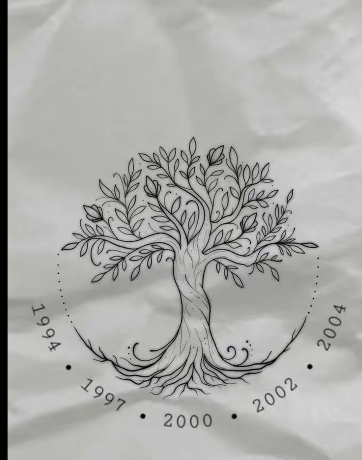 a drawing of a tree with the year 2000 - 2011 on it's side