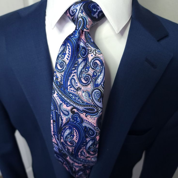 Treat yourself with a new pattern and splash of color to your look with this unique tie set. 100% Micro Fiber Handmade Package Includes: Tie Length: 59" Width: 3" Warm iron if needed Blue Suit And Tie Accessories For Summer Party, Fitted Blue Neckwear For Black Tie Events, Blue Neckwear For Business In Summer, Blue Neckwear For Formal Spring Occasions, Blue Formal Neckwear For Spring, Blue Neckwear For Formal Occasions In Spring, Blue Standard Tie For Spring, Blue Business Ties For Spring, Blue Paisley Print Tie For Black Tie Events