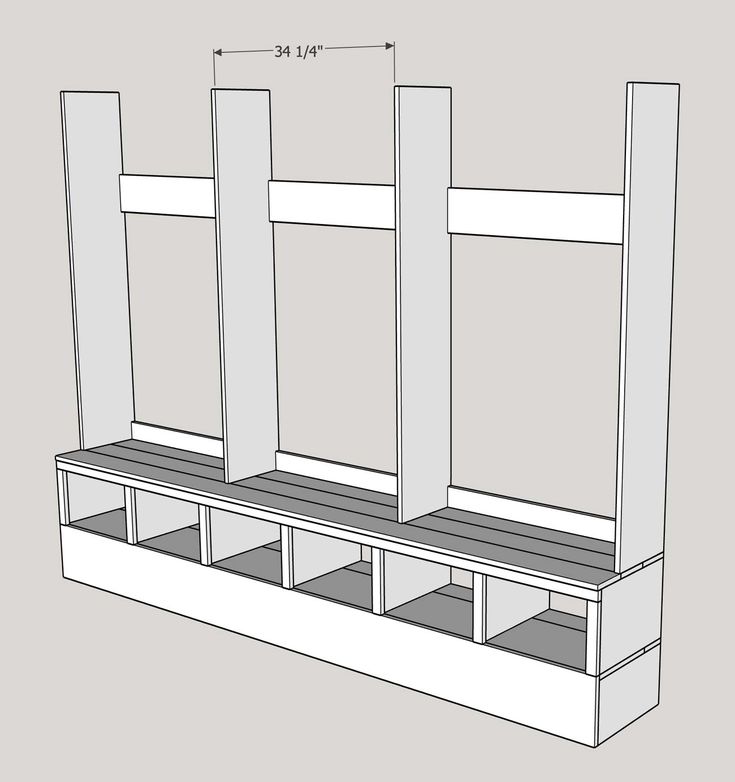 a drawing of a bench with three shelves