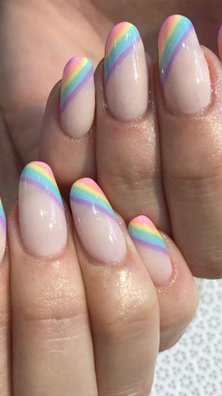 Whether male, female, cis, queer, or gender fluid, these rainbow nail designs are a chance to explore a world of color.   #PRIDE Rainbow Nails Design, Rainbow Nail Art, Rainbow Nail, Rainbow Nails, Cute Nail Art, Pretty Acrylic Nails, Cool Nail Designs, Short Acrylic Nails, Nail Polishes