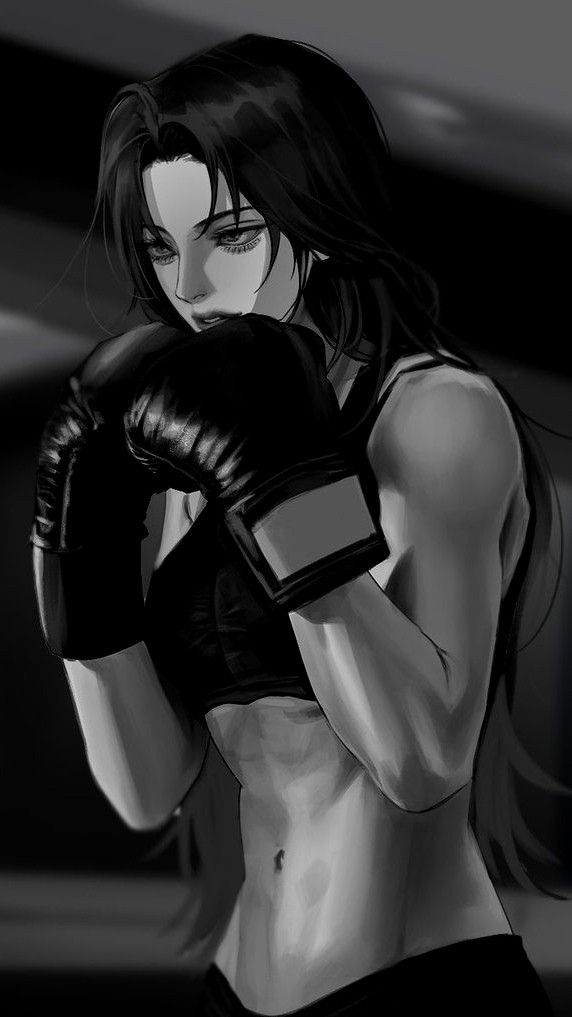 a drawing of a woman wearing boxing gloves