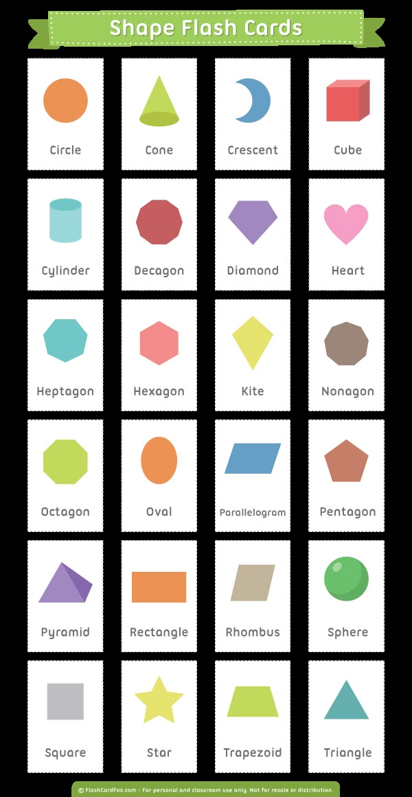 shapes flash cards with the words shape flash cards