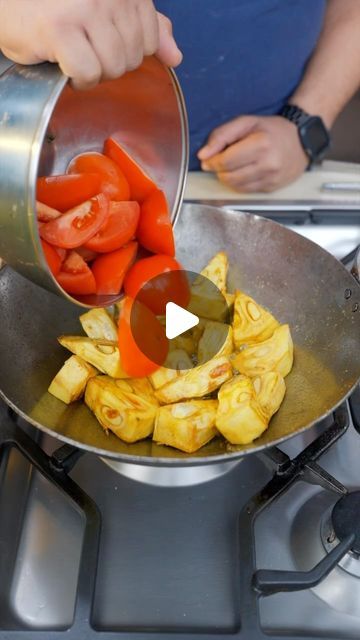 someone is cooking some food on the stove