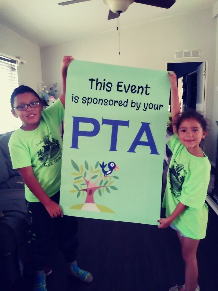 two children holding up a sign that says, this event is sponsored by your pta