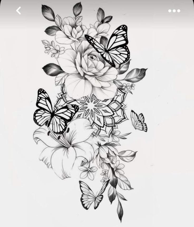 some flowers and butterflies on a white background