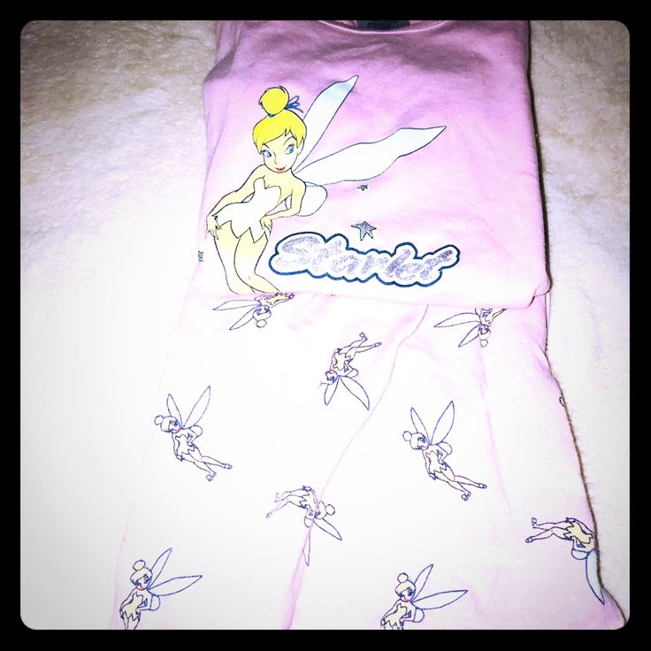 A Two Piece Set With A Tank And Matching Shirt Shorts. Never Worn. Size Medium. Disney Colors, Tinker Bell, Matching Shirts, Two Piece Set, Women's Intimates, Pajamas, Two Piece, Size Medium, Disney