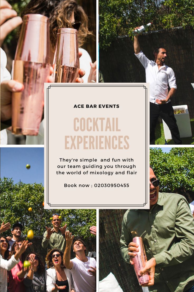 a collage of photos showing people enjoying cocktails in the park and onlookers