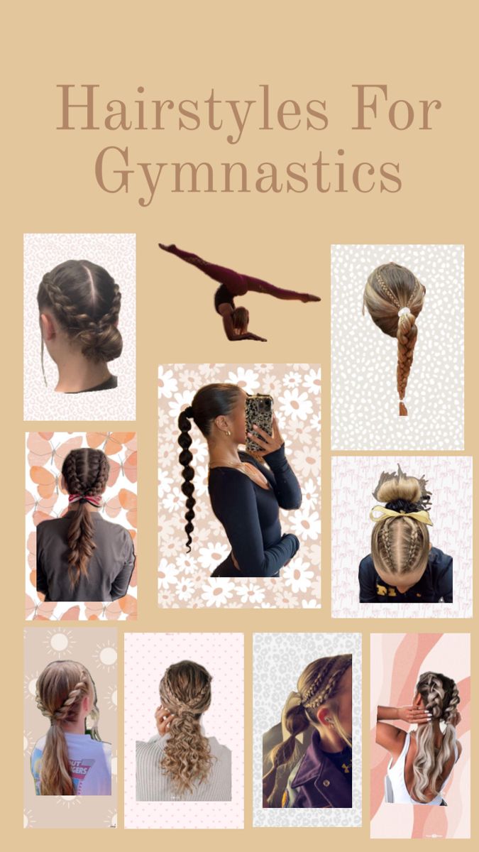 hairstyles for gymnastics poster with pictures of the different styles and hair types on it