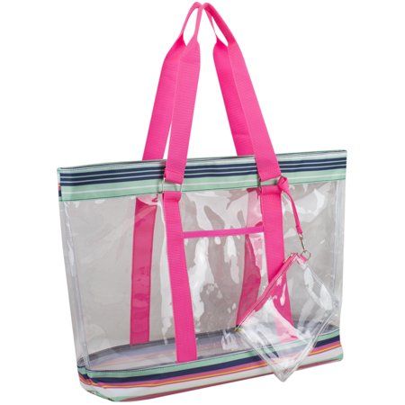 Adventure awaits your every beck and call with the Eastsport Supreme Deluxe Clear Tote! Take this tote with you to the beach, the park, or even for a walk in the park, this super-cute, stylish tote is jam-packed with features that will surely not disappoint! Loaded with a front easy access pocket, ultra high capacity storage, and secure main zipper compartment make this extremely awesome tote the "go-to" bag of the season! Outdoor Beach Season Tote Beach Bag, Pink Beach Bag For Vacation, Fun Pink Beach Bag For Travel, Casual Summer Beach Bag For Outdoor, Fun Beach Bag For Daily Use During Beach Season, Fun Beach Bag For Beach Season, Fun Pink Beach Bag For Summer, Pink Beach Bag For Beach Season, Fun Beach Bag