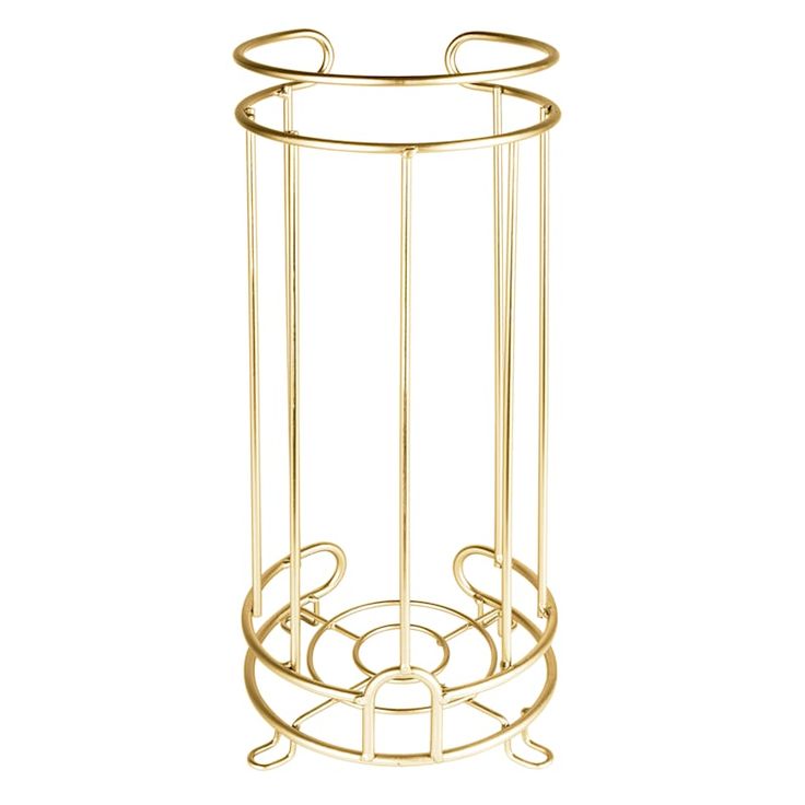 a gold metal stand with two circles on the bottom and one circle in the middle