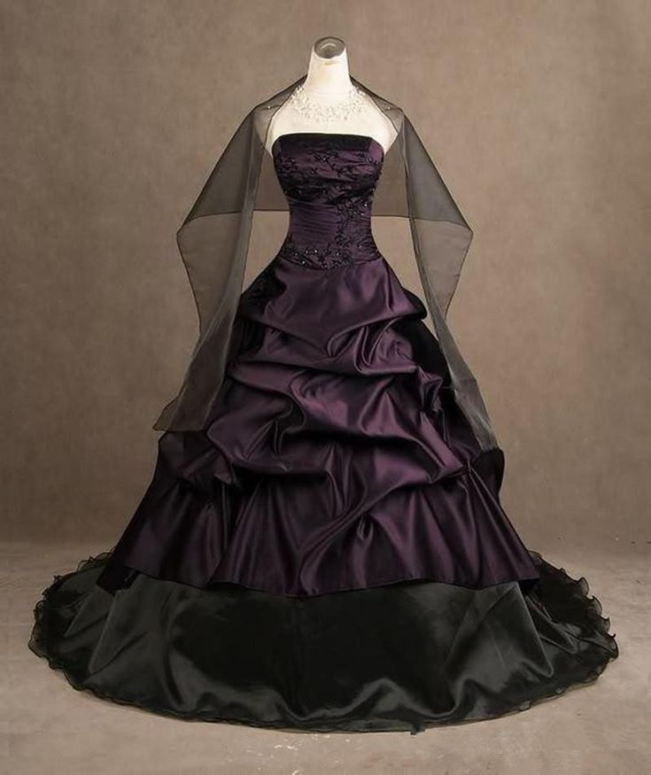 Gothic Purple and Black Ball Gown Wedding Dress Black Ball Gown Wedding Dress, Purple And Black Wedding, Gothic Prom Dress, Red Formal Gown, Purple Wedding Dress, Black Wedding Dress, Black Ball Gown, Gothic Wedding Dress, Alternative Wedding Dresses