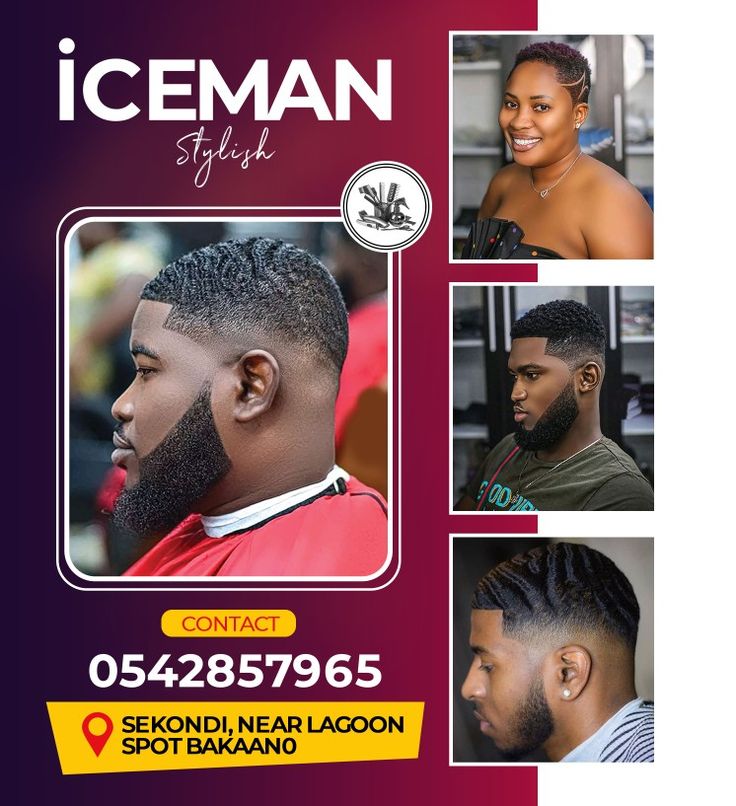 an ad for iceman hair salon featuring men's hairstyles