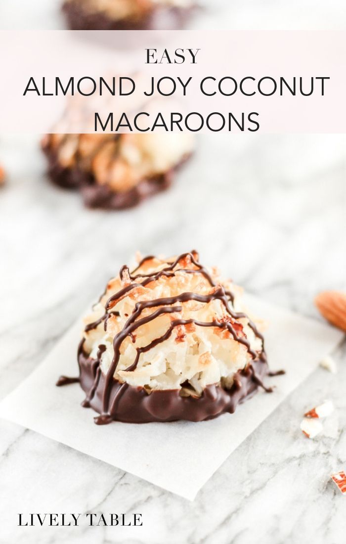 an easy almond joy coconut macaroons recipe with chocolate drizzle on top